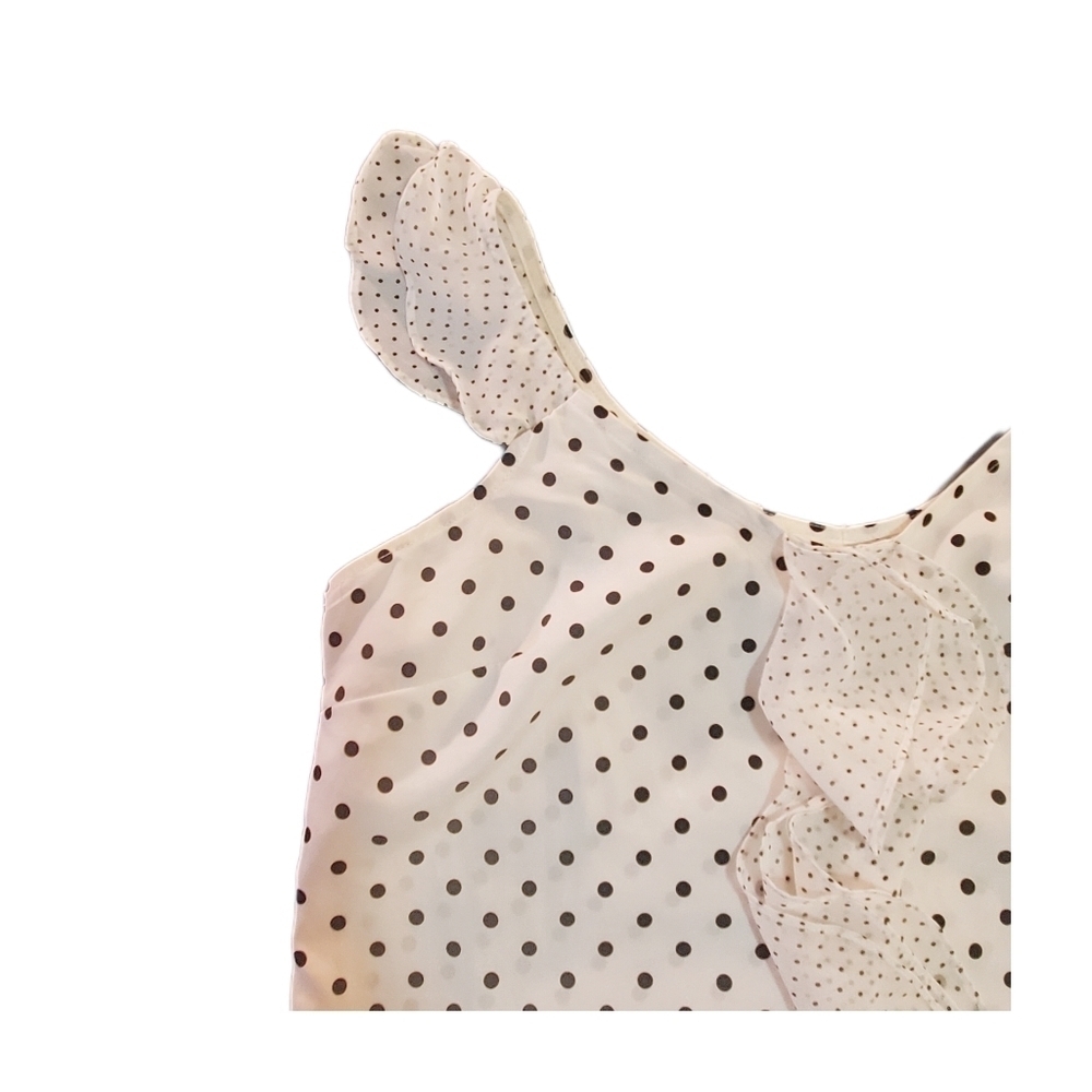 ELLE Polka-dot Sleeveless Black and White Top with Ruffles Women's Size Sm EUC - Picture 3 of 6